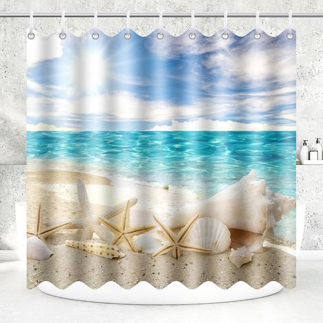 Polyester Shower Curtain Anti-Mold Washable Waterproof Fabric Marine Style Shower Curtains with 12 C-Hooks for 180x200CM (1/5)
