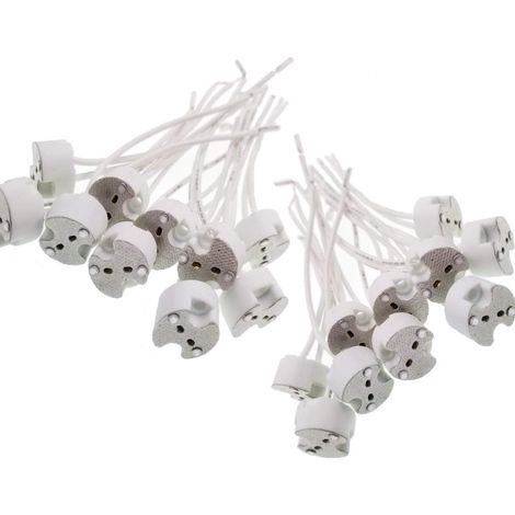 Portalámparas de cerámica de cuarzo G5.3/GU5.3/MR16, 20 unidades, con cable de silicona para luces halógenas y LED, color blanco, 10 cm (1/5)