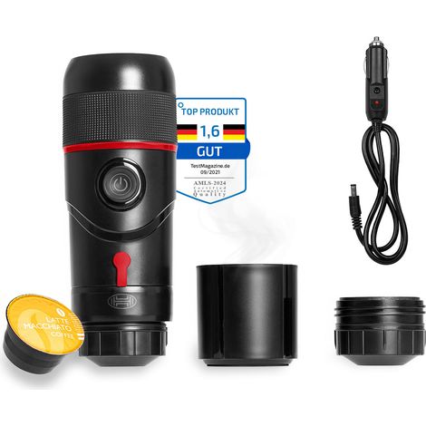 Heyner® Espressomaschine Reisekaffemaschine – 12 V, für Kaffeekapseln und Pulver, 60‑ml Wassertank, Start‑/Stopp‑Automatik, passend für Cupholder, inkl. 12‑V‑Kabel