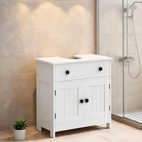Meuble sous vasque blanc 60 x 30 x 60 cm 2 portes et tiroir (1/5)