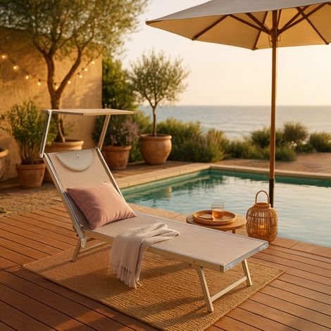 Beach And Garden Design – Lot de 2 transats de plage professionnels en aluminium – Dossier inclinable 3 positions – Tissu textilène 850g – Pare-soleil réglable