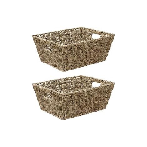 Hand Woven Seagrass Rectangular Storage Basket, Set of 2, Large (1/4)