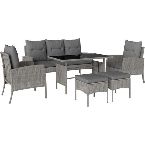 Outsunny Rattan Garden Furniture Sofa Set, 2 Armchairs 2 Footstools Table Light Grey (1/5)