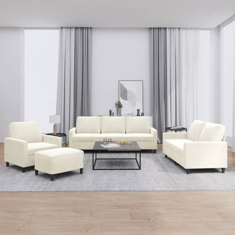 4-tlg. Sofagarnitur mit Kissen Creme Samt vidaXL