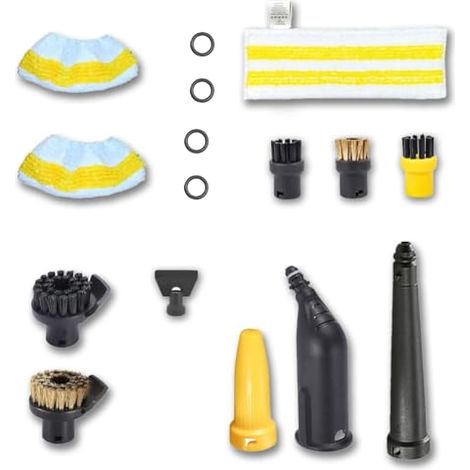 Lot de 16 d’Accessoires pour Nettoyeur Vapeur Kärcher SC1 SC2 SC3 SC4 SC5 EasyFix, Kit de Rechange avec Serpillière, Bonnettes Microfibre, Brosses Nylon/Laiton, Buse Jet, Rallonge, Joints (1/5)