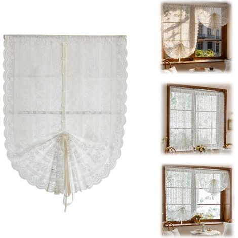 Rideau en dentelle 60 x 120 cm - voilage à motif fleurs enroulable, blanc (1/4)