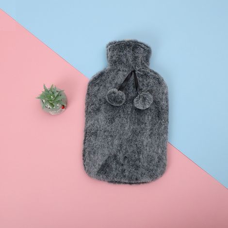 Bouillotte en caoutchouc naturel de 2 litres avec doublure en fausse fourrure de qualité supérieure