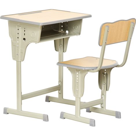 Banco Scuola con Sedia Bambini 6-12 Anni, Scrivania Altezza Regolabile, Vano Contenitore e Portapenne, Acciaio MDF, Legno (1/5)