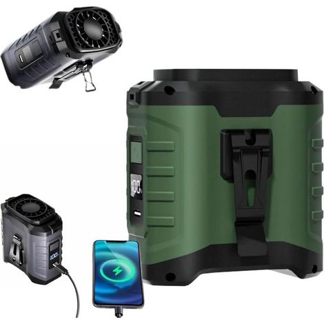 Climatiseur Portable Personnel, Ventilateur de Taille Rechargeable 10000 mAh Étanche IPX,Vert kaki (1/5)