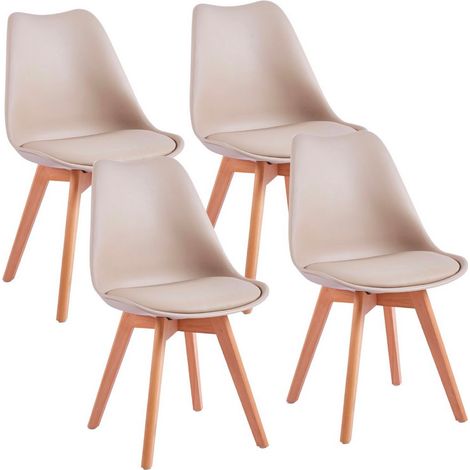 Set 4 sedie da pranzo con gambe legno e cuscino Beige - Candice (1/5)
