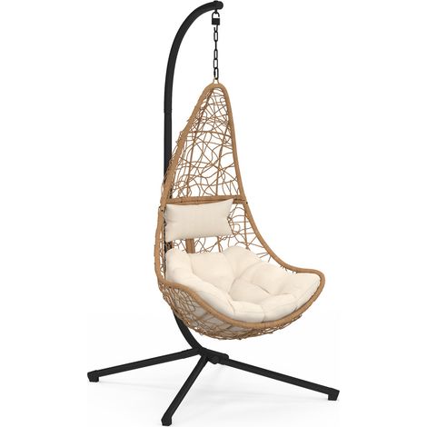 Halbmond Hängesessel durchbrochene Rattan-Effekt mit Kissen ecru