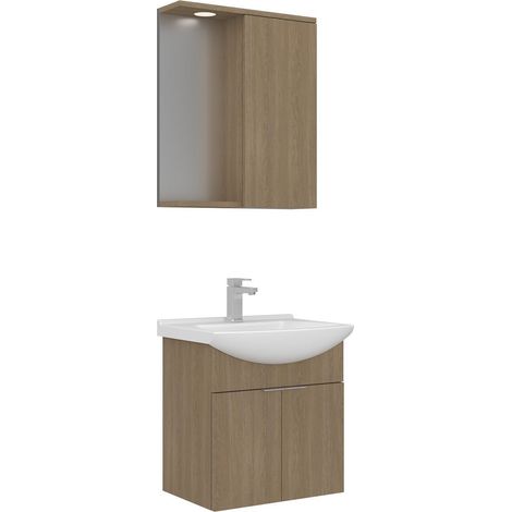 Ensemble Meuble Vasque avec Miroir (2 Pièces) "Purus 55" - 55 x 50 x 58 cm - Oak (1/3)