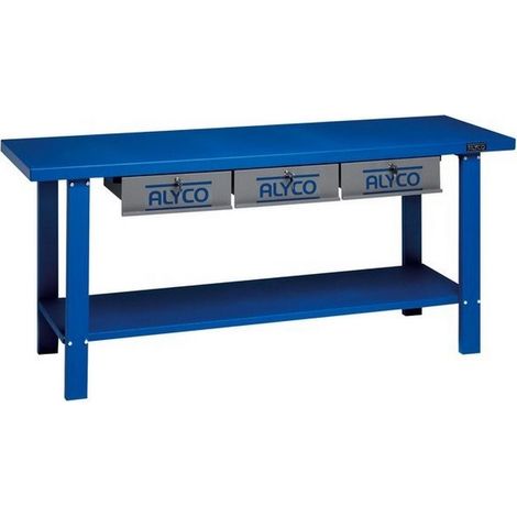 Mesa de trabajo metálica de 2000 mm con 3 cajones ALYCO
