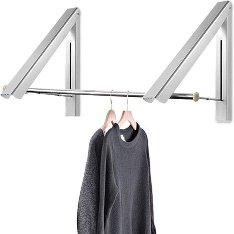 Tendedero plegable de pared retráctil de aluminio Curious Fish para colgar abrigos, camisas y pantalones. Organizador de secadora para lavandería. (1/5)