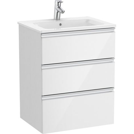 Pack Unik meuble bas 3 tiroirs + lavabo central THE GAP - ROCA Couleur : Blanc brillant - Dimensions : 605x460x763 mm (1/3)