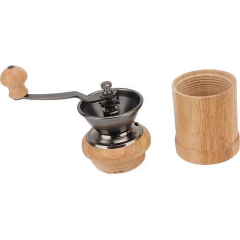 Manuelle Kaffeemühle im Retro-Stil, aus Eichenholz und Edelstahl, mit ergonomischem Griff und konischem Mahlwerk – tragbare Kaffeebohnenmühle in leuchtenden Farben (1/5)