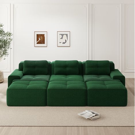 Modulares Ecksofa 3-Sitzer aus gruenem Cordstoff mit 3 Poufs HAVRYA (1/5)
