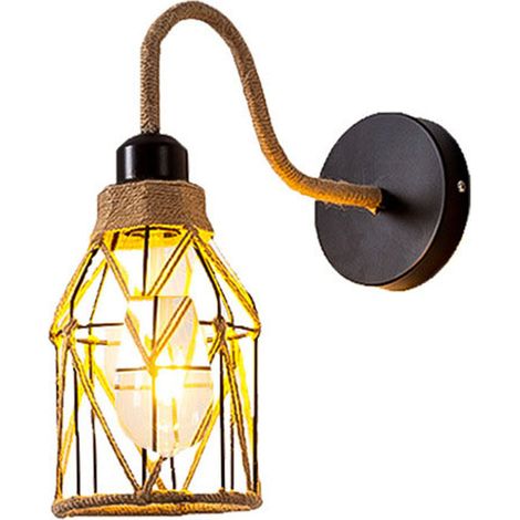 Applique murale en rotin et chanvre, luminaire artistique en corde de chanvre, pièce unique tissée à la main, ampoule non incluse