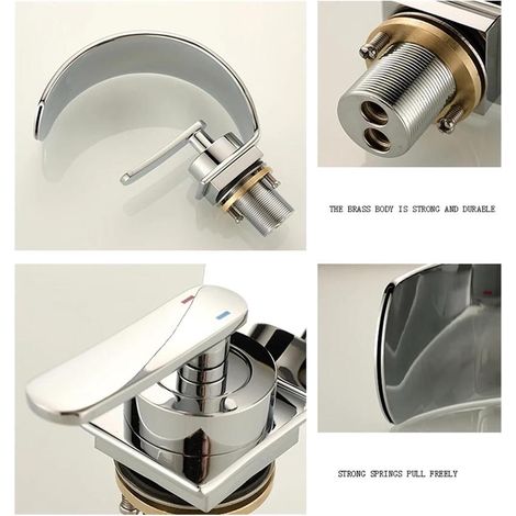 Robinet de lavabo cascade en acier inoxydable noir et blanc, mitigeur eau chaude/eau froide, salle de bain moderne (1/3)