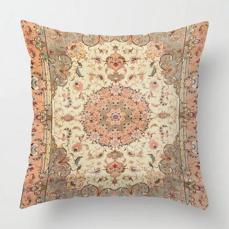 Taie D'oreiller - Motif Tapis Persan - Coton Mélangé Lin - 60x60 cm - Pour Canapé Salon Chambre Extérieur - 1 Pièce (1/5)