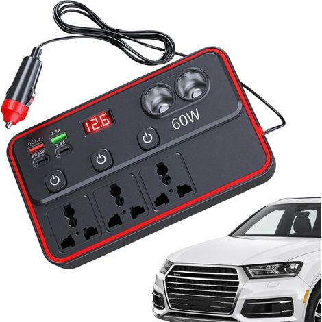 Convertisseur de Tension 12/24V 220V,Adaptateur de Charge Rapide Convertisseur de Courant 12V à 220V - pour Camion, véhicule Utilitaire, Pickup, berline, SUV, Camping-Car, (1/5)
