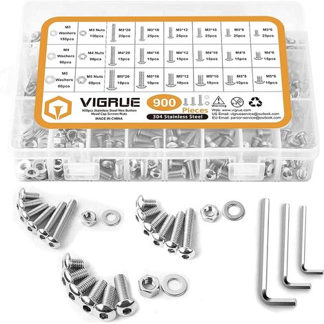 900PCS M3 M4 M5 304 en Acier inoxydable Bouton à tête hexagonale Socket Tête Câble Boulons Vis avec écrous Assortiment (1/5)
