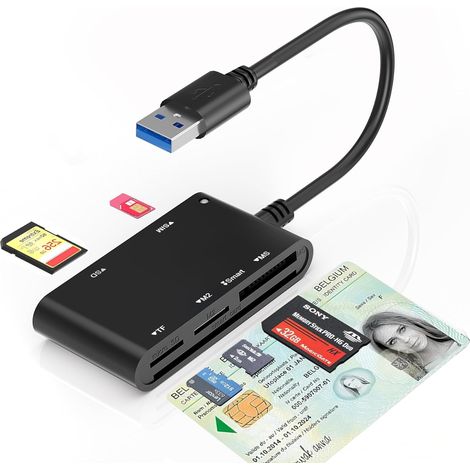 1 Lecteur Carte,USB-A,Compatible ID,SIM,SD,TF,MMC,M2,Belgique