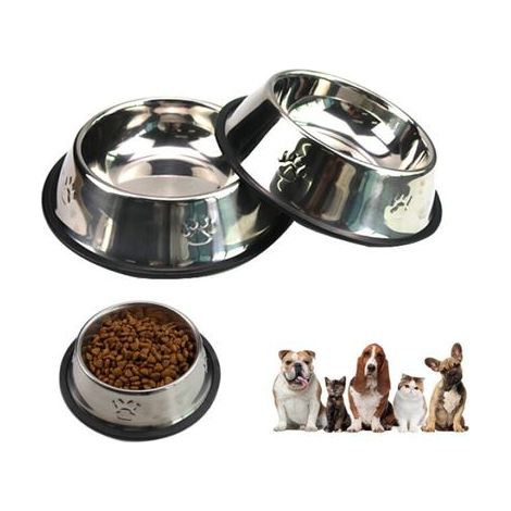 2 Gamelles, 18cm, Gamelle Chien, Inoxydable Bols Chat Alimentaire en Acier Antidérapantes avec Base en Caoutchouc, Gamelles d'eau pour Animaux de Compagnie de Petite Taille,