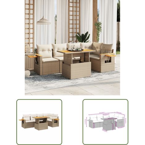 The Living Store 6-tlg. Garten-Sofagarnitur mit Kissen Beige Poly Rattan - Gartenmöbel - Gartensorte - Lounge Set - Rattan Möbel - Outdoor Furniture (1/3)