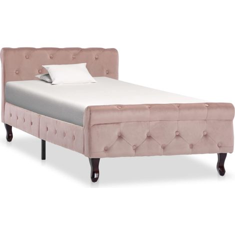 Lit simple pour adulte - Cadre de lit Rose Velours 90 x 200 cm BV297132 - BonneVie (1/5)