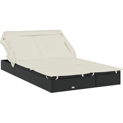 Transat 2 places avec toit pliable noir 213x118x97 (1/5)