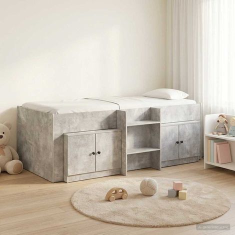 Struttura Letto Loft con Armadietto 3 pz Grigio Cemento vidaXL (1/5)