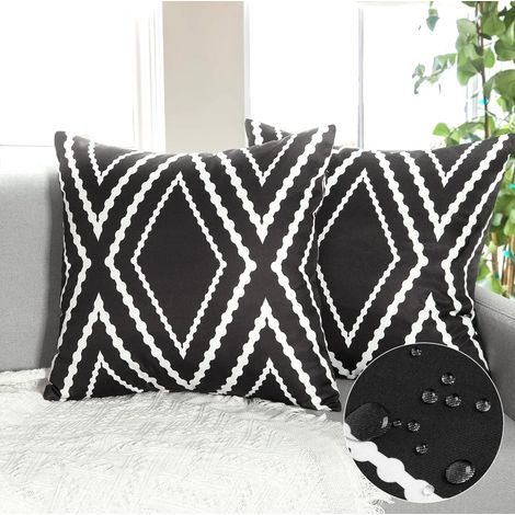 Dremisland Lot de 2 Housse de Coussin étanche Géométriques Noir 45x45cm (1/5)