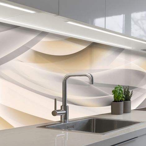 REVETEMENT MURAL DE CUISINE, CRÉDENCE DE CUISINE Vagues - Abstrait - Beige 300x60 cm (1/5)