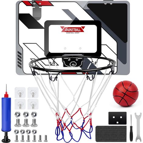 panier de basket-ball intérieur de 16 pouces x 10 pouces, équipé de rebonds et de filets robustes, adapté au basket-ball pour enfants, adolescents et adultes-y compris 1 ballon, pompe à air