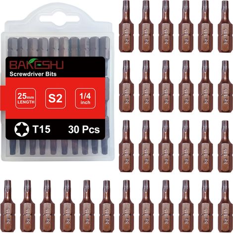 Embouts T15 x 30 pièces, embout Torx T15 1/4" entraînement hexagonal (longueur : 25 mm) (1/5)