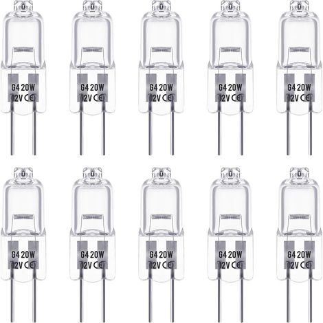 G4-Halogenlampen, 12 V, 20 W, Stiftsockel, warmweiß (3000 K), 350 lm, dimmbar, Niedervolt-Halogenlampe, klare Kapsellampe, 10er-Packung