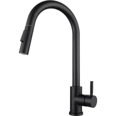 Cross-border trade stainless steel pull-out kitchen faucet, hot and cold water universal telescopic faucet for vegetable sinks and dishwashers -- Black single-line pull-out