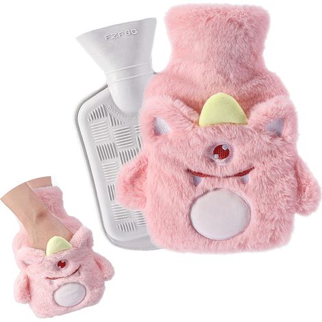 1 Bouillotte enfant, monstre mignon, housse amovible lavable, caoutchouc naturel, poche kangourou, soulagement douleurs (1/5)