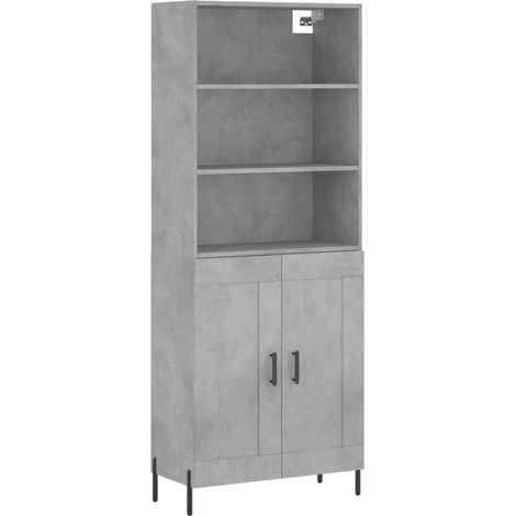 Buffet bahut commode armoire meuble de rangement organisateur cuisine salle de séjour salon haut 69,5 x 34 x 180 cm bois d'ingénierie gris