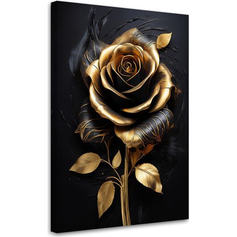 Quadro su tela, Fiore di rosa Oro Glamour nero - 80x120 (1/3)