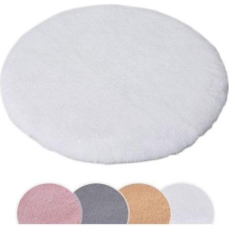 Tapis en Fausse Fourrure de Lapin ,Faux Peau de Mouton Tapis,Laine Tapis,Tapis antidérapant pour Salon Chambre canapé Tapis de Plancher,Super Doux,Ne Pas enlever Les Cheveux (Blanc, Rond 30x30cm) (1/5)