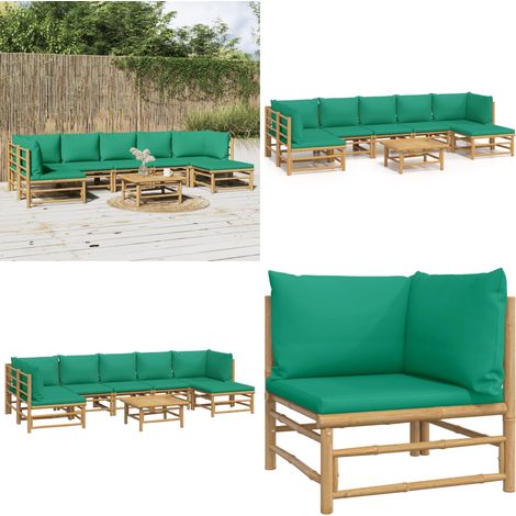 8-tlg. Garten-Lounge-Set mit Grünen Kissen Bambus - Bambus Möbel - Gartenloungeset - Outdoor Möbel - Gartenmöbel - Esstisch - Home & Living (1/5)