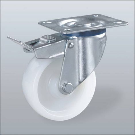 RUOTA IN POLIAMMIDE NYLON BIANCA NUCLEO SUPPORTO ZINC RUOTE GIREVOLI FRENO FISSE - RUOTA GIREVOLE CON FRENO Ø125L