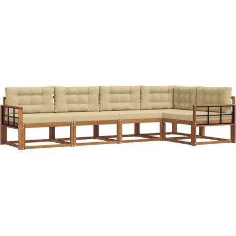 Set di divani da esterno con cuscino 5 pcs Naturale e Beige vidaXL (1/5)