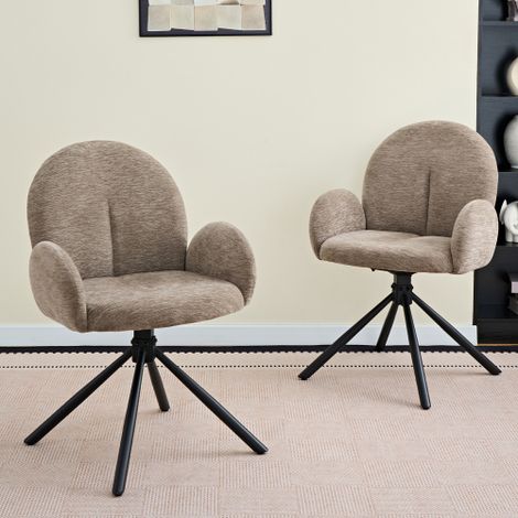 Chaises de salle à manger pivotantes avec accoudoirs (lot de 2) – Design rembourré et confortable, finition toucher velours et pieds en métal – Convient aux salles à manger, salons ou bureaux – Taupe (1/5)