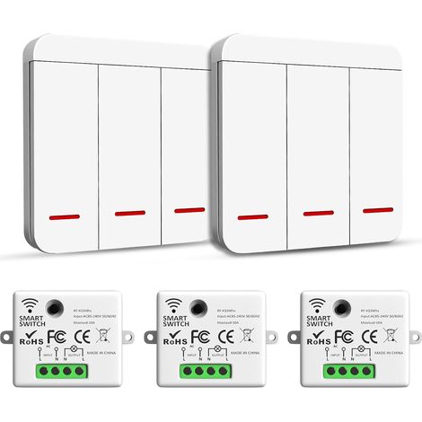 Interrupteur sans fil, interrupteur de sécurité de l'émetteur RF et contrôleur de récepteur - 2200W/10A Interrupteur d'éclairage intelligent, intérieur 30-50M, Emetteur Radio 433Mhz (1/5)