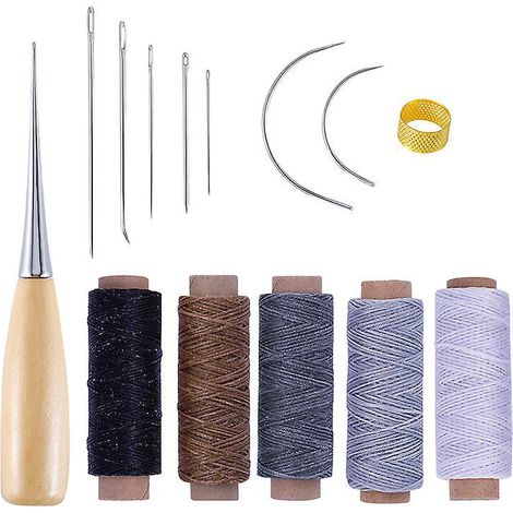 14pcs-cuir Outils Kit De Rparation La Main Artisanat Cuir Fil Cir 8 Couleur Avec Aiguilles Coudre Ciseaux Ruban Mesurer Pour Cuir De Couture Ch (1/5)