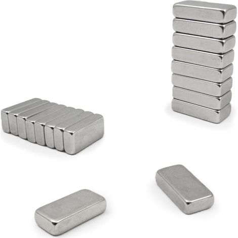 Aimant permanent néodyme 20x10x5mm – Qualité N35 – Force d'adhérence 45N – Revêtement nickel anti-corrosion