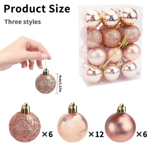 Boule de Noel,Decoration Sapin Noel,Ornements Plastique Décorations de Sapin de Nol,pour Les Fêtes de Nol,Les Mariages,Les Fêtes de Fin D'année,La Maison,Les Festivals-4 cm (Or Rose) (1/4)